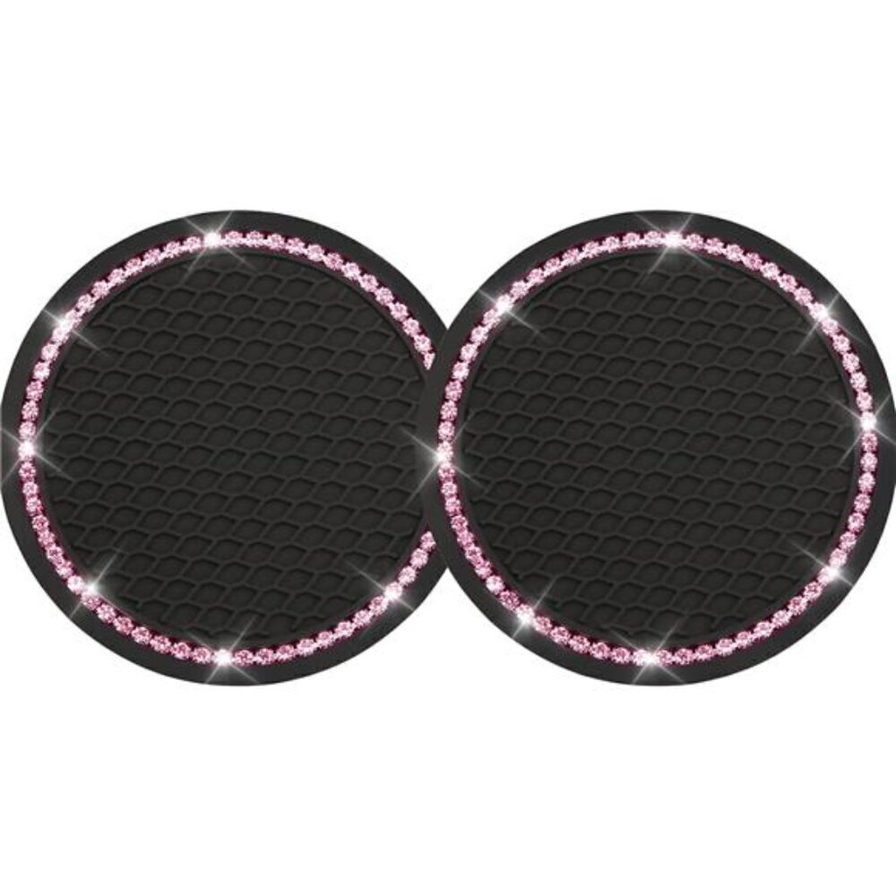 Car Cup Coaster Pink Black Bling Vehicle 2 Pack Rhinestone Universal Insert